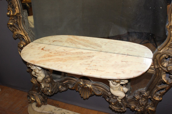 Very Large Italian Rococo Mirror and Console Circa 1950