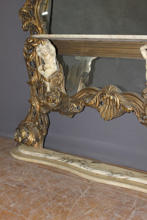 Very Large Italian Rococo Mirror and Console Circa 1950