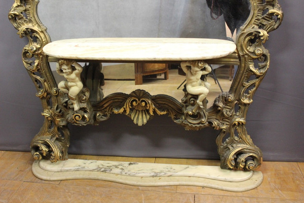Very Large Italian Rococo Mirror and Console Circa 1950