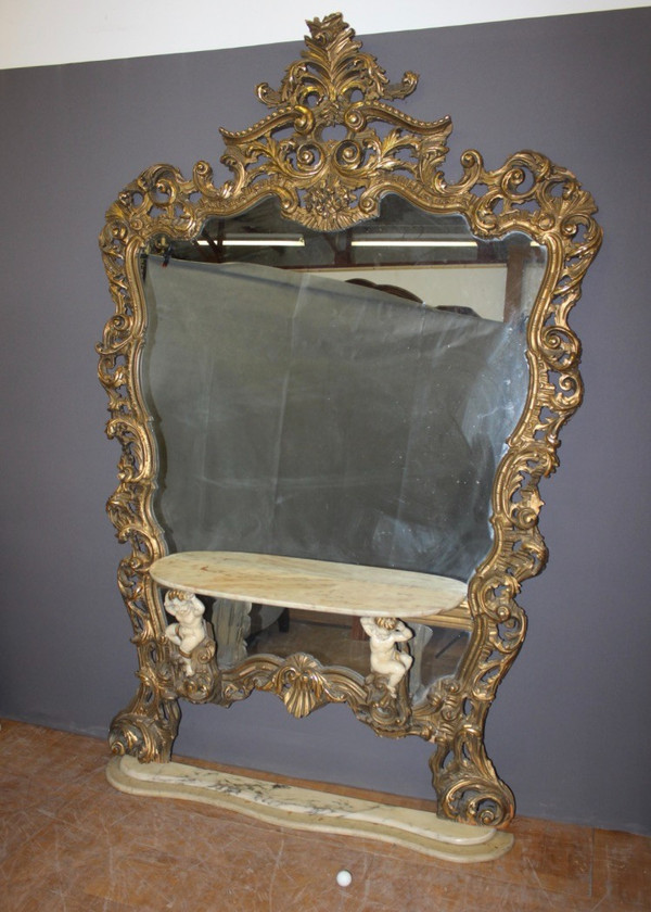 Very Large Italian Rococo Mirror and Console Circa 1950