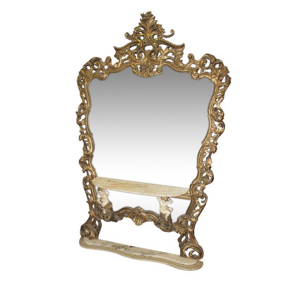 Very Large Italian Rococo Mirror and Console Circa 1950