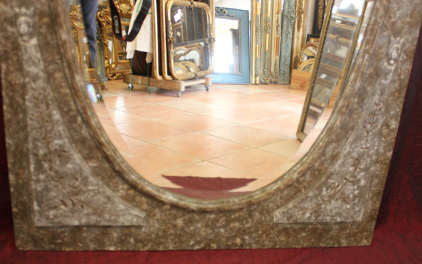 89 X 169 Cm, Grand Miroir De Pied De Style Louis XVI, Bois Patiné, glace ovale biseautée