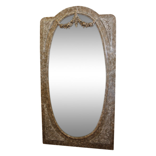 89 X 169 Cm, Grand Miroir De Pied De Style Louis XVI, Bois Patiné, glace ovale biseautée