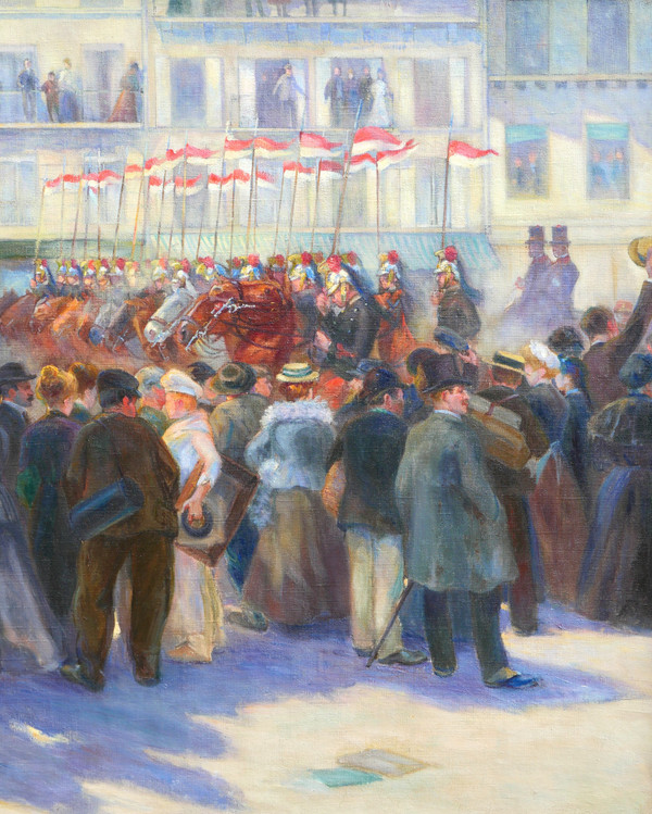 Daniel Réal 1877-1931 Le défilé des dragons-lanciers, tableau militaire, 1904