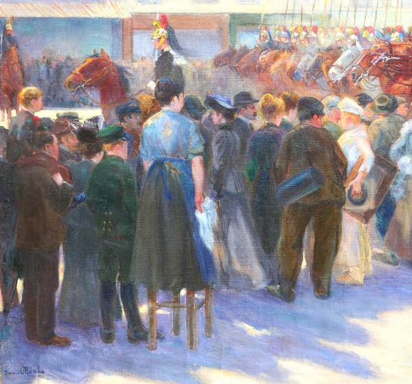 Daniel Réal 1877-1931 Le défilé des dragons-lanciers, tableau militaire, 1904