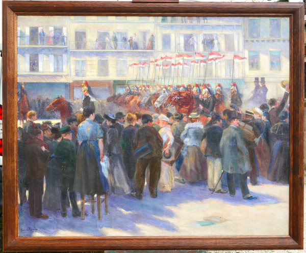 Daniel Réal 1877-1931 Le défilé des dragons-lanciers, tableau militaire, 1904