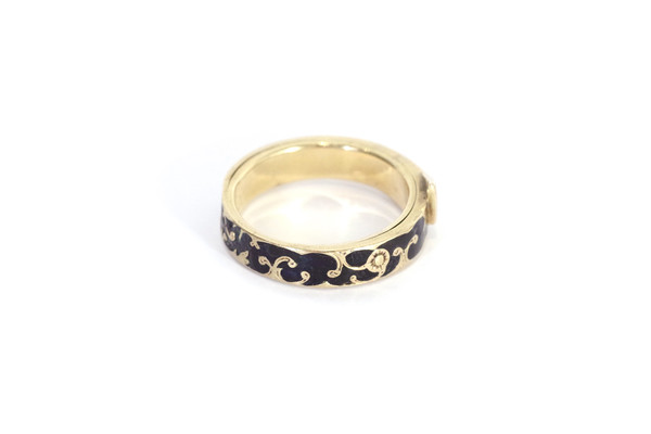 Anello cintura segreta in oro 14k, vecchio anello, smalto nero, gioiello segreto, anello di lutto