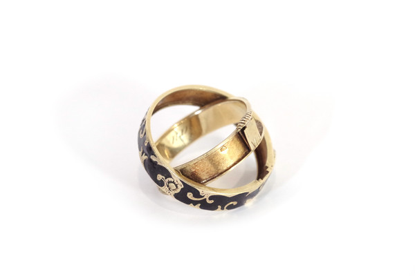 Anello cintura segreta in oro 14k, vecchio anello, smalto nero, gioiello segreto, anello di lutto