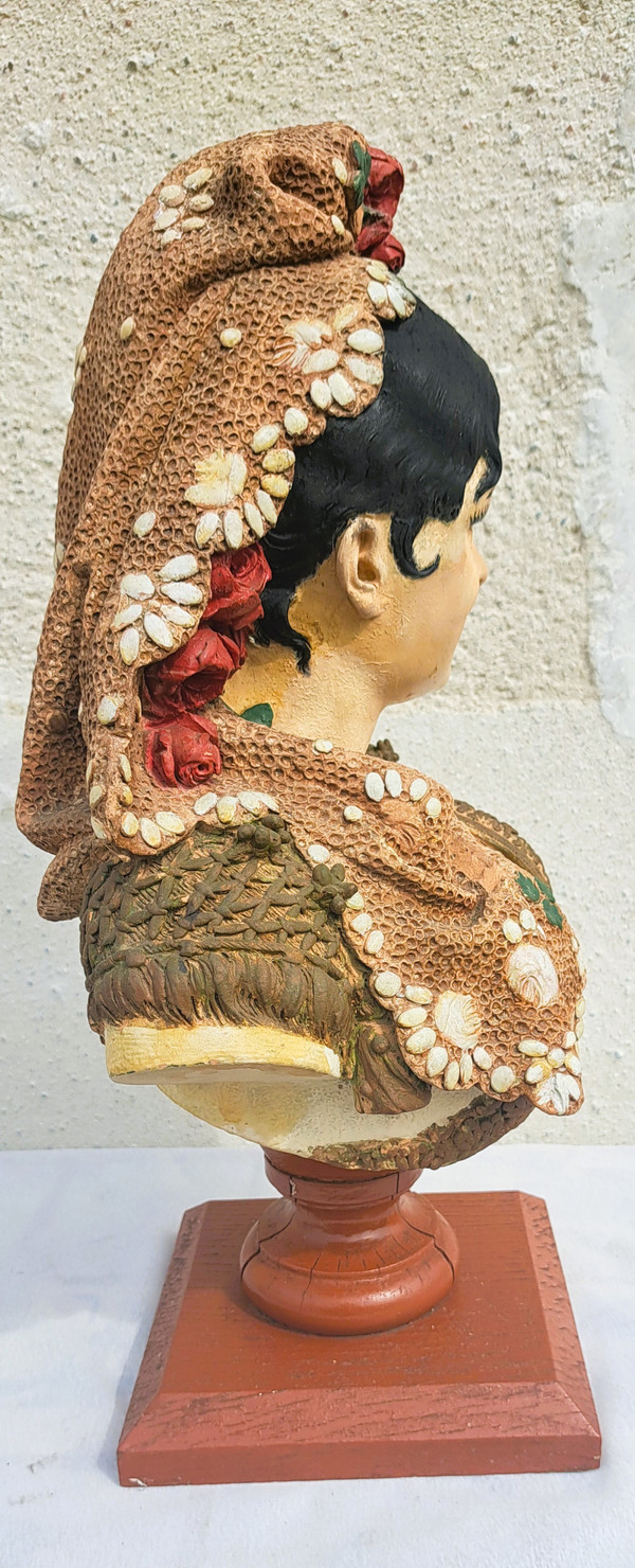 Scultura in terracotta di Adolphe Maubach Busto di donna del XIX secolo