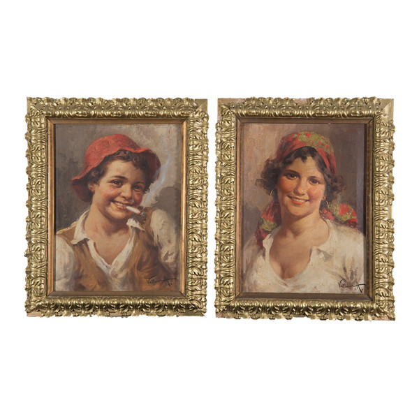 Paire De Tableau Anciennes Huile Sur Toile Signées "antonio Vallone". Périod 20ème Siècle