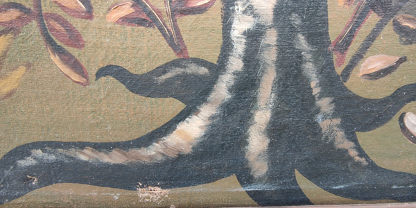 Antique Very Large Art Deco Unicorn Painting On Canvas Cocteau / Lefol Style