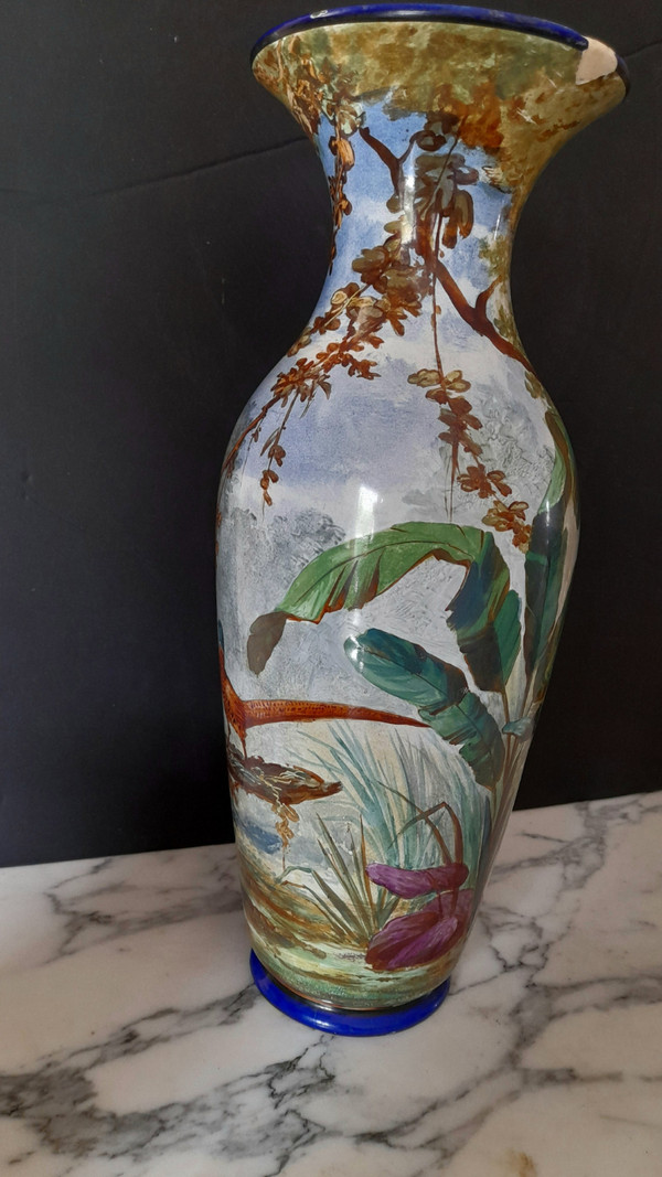 Toul-Bellevue exceptional earthenware vase with full decor, height 36 cm