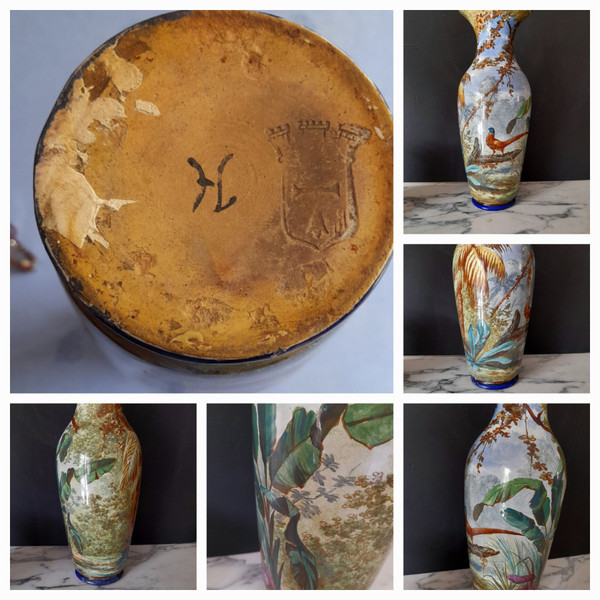 Toul-Bellevue exceptional earthenware vase with full decor, height 36 cm