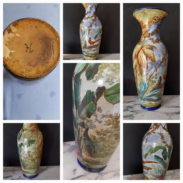 Toul-Bellevue exceptional earthenware vase with full decor, height 36 cm