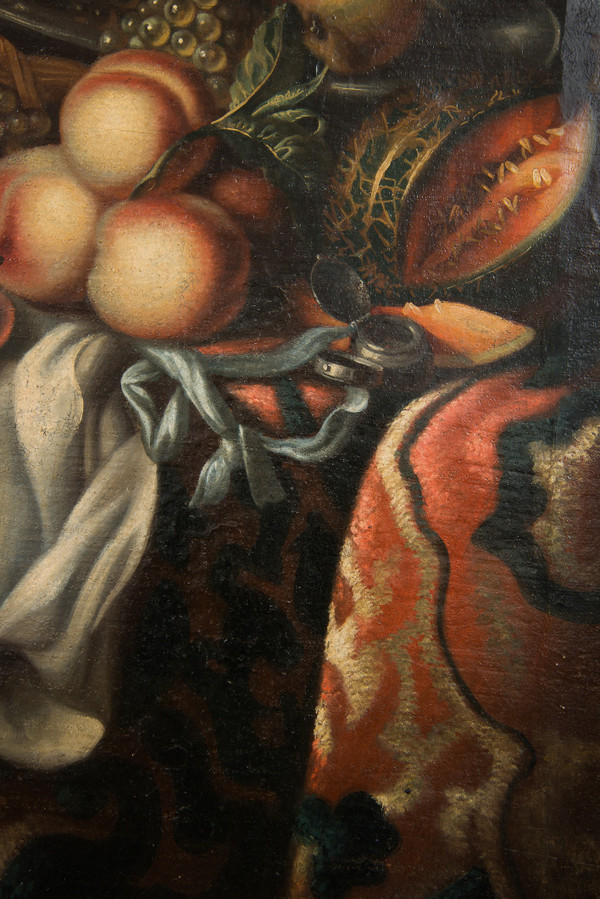 Vecchio Dipinto Ad Olio Su Tela Natura Morta Con Frutta. Periodo del XVIII secolo.