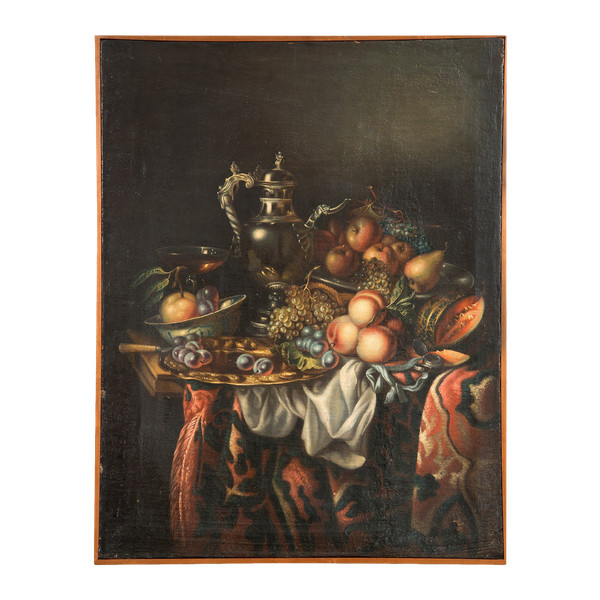 Vecchio Dipinto Ad Olio Su Tela Natura Morta Con Frutta. Periodo del XVIII secolo.