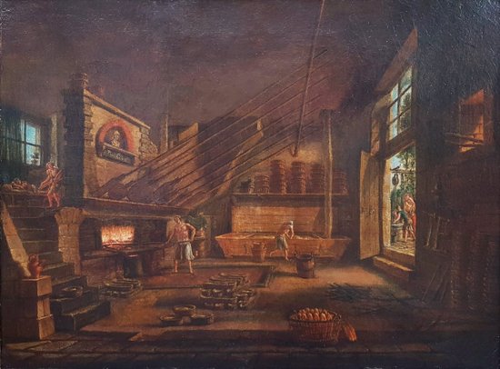Scuola francese della prima metà dell'800 - Interno di una panetteria