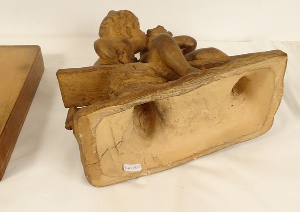 Scultura in Terracotta Emmanuel Villanis Bacio Infantile di Putti Fine XIX Secolo