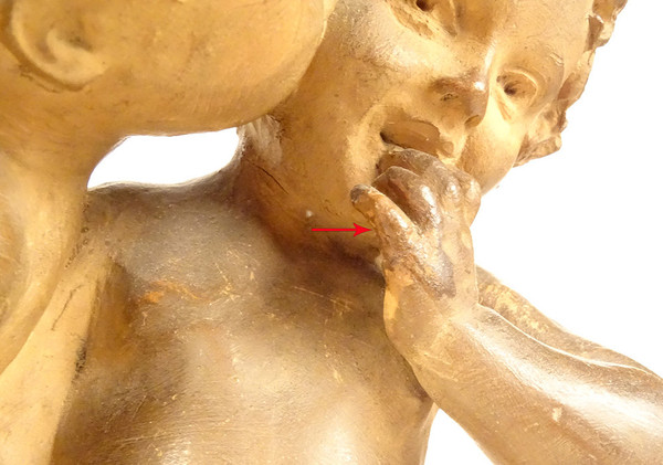 Scultura in Terracotta Emmanuel Villanis Bacio Infantile di Putti Fine XIX Secolo