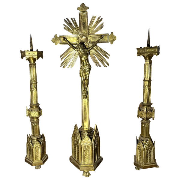 Neo-Gothic Altar Garniture – 19th Century
