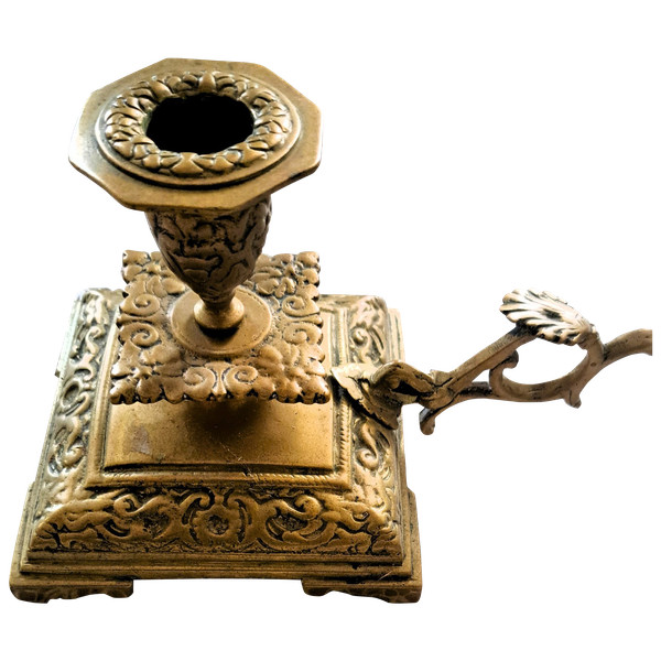 Portacandele a mano in bronzo della fine del XIX secolo