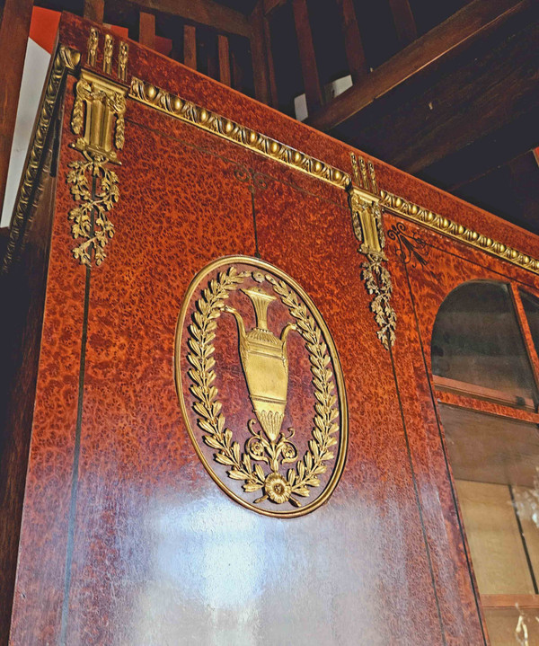 Bibliothèque 4 Portes Loupe De Thuya Bronze Doré St Directoire