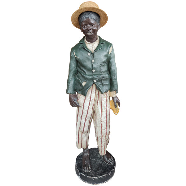 Vecchia grande statua Giovane afroamericano in gesso policromo DELARUE-PICARD 1885