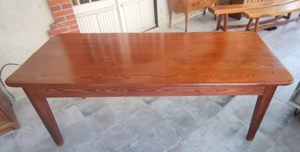 Alter großer Bauernhaus-Esstisch aus Pitchpine-Holz