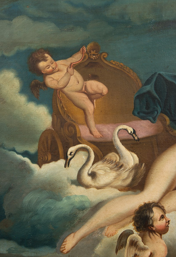 Tableau Ancienne Huile Sur Toile Représentant Vénus Et Adonis. France 18ème Siècle.
