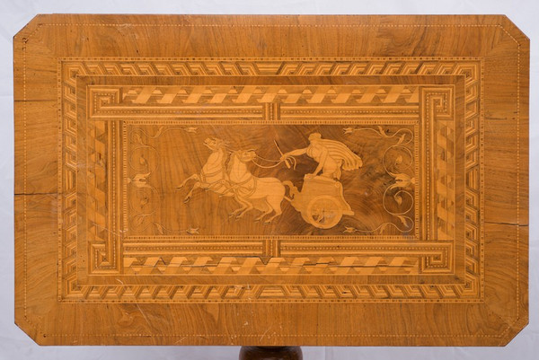Table ancienne En Bois Polychrome d'époque Sorrento XIXème Siècle.