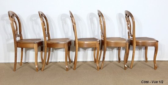  Set of 5 solid walnut chairs in the Louis XV style, Napoleon III period - Mid-19th century