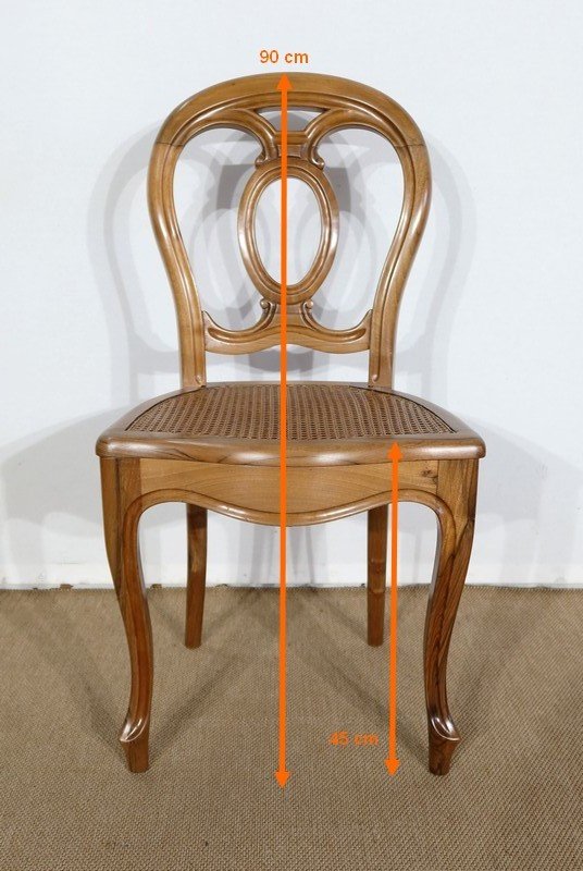  Set of 5 solid walnut chairs in the Louis XV style, Napoleon III period - Mid-19th century
