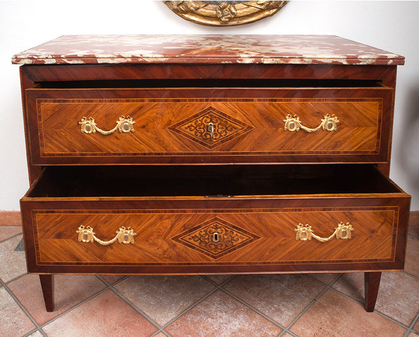 Commode ancienne Napolitaine Louis XVI Epoque XVIIIème Siècle.