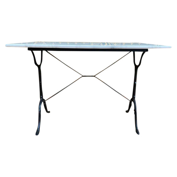 Table de bistrot en marbre de fonte de fer noir 