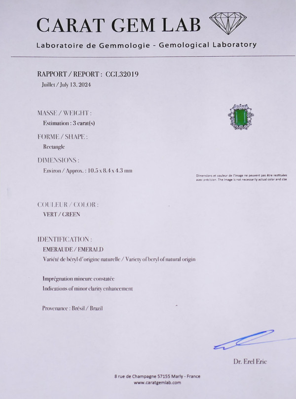 3 Karat Smaragdring und 2 Karat Diamanten, Zertifikat.