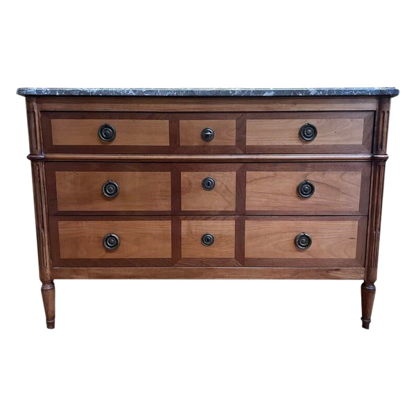 Commode d’époque Louis XVI en noyer et merisier Restaurée 