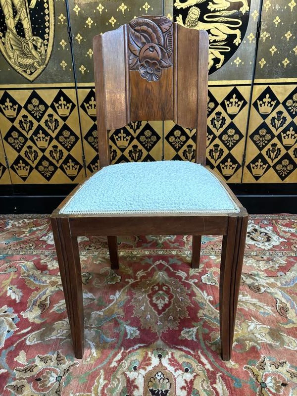 Set of 6 art deco walnut chairs