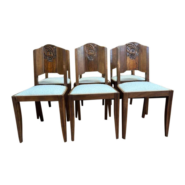 Set of 6 art deco walnut chairs