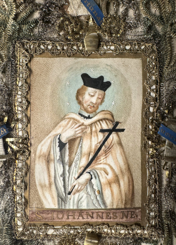 Frame with Four Relics and Representation of Saint John of Nepomuk - 18th Century