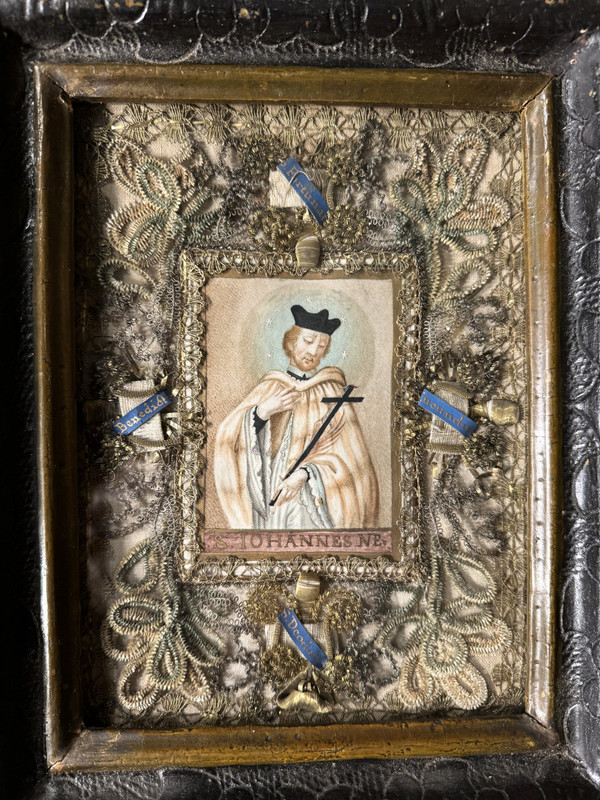 Frame with Four Relics and Representation of Saint John of Nepomuk - 18th Century
