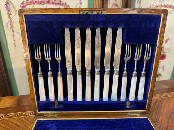 W. BATTY & SONS LTD MOTHER OF PEARL AND SILVER CUTTLE SET