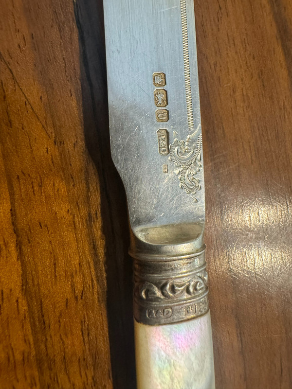 W. BATTY & SONS LTD MOTHER OF PEARL AND SILVER CUTTLE SET