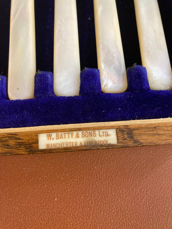 W. BATTY & SONS LTD MOTHER OF PEARL AND SILVER CUTTLE SET