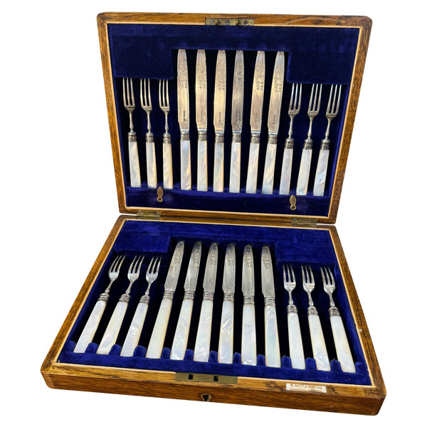 W. BATTY & SONS LTD MOTHER OF PEARL AND SILVER CUTTLE SET