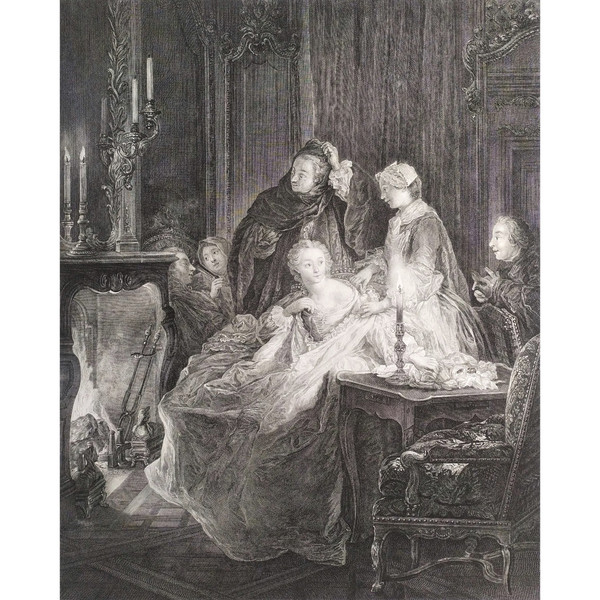 Etching Genre Scenecoming From The Ball By Beauvarlet 18th C Engraving Old Print