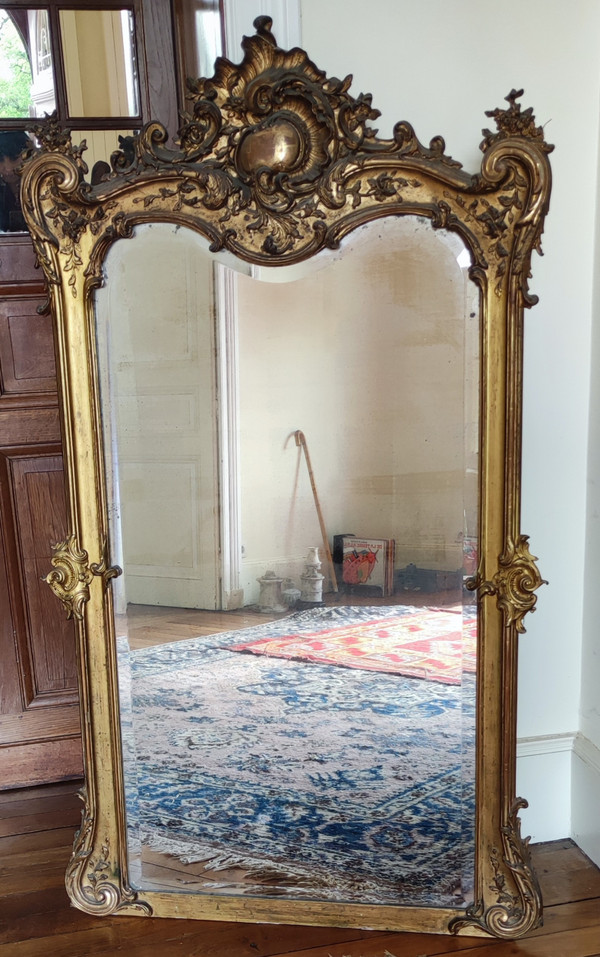 grand  Miroir  doré  Style Louis XV  19 ème siècle