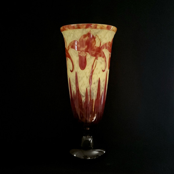 SCHNEIDER   glass vase model "orchidées " signed 3Le VerreFrançais" circa 1924-1927