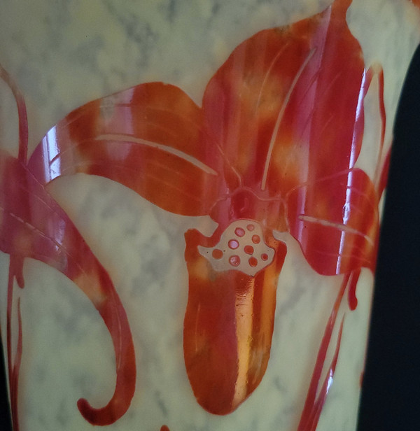 SCHNEIDER   glass vase model "orchidées " signed 3Le VerreFrançais" circa 1924-1927