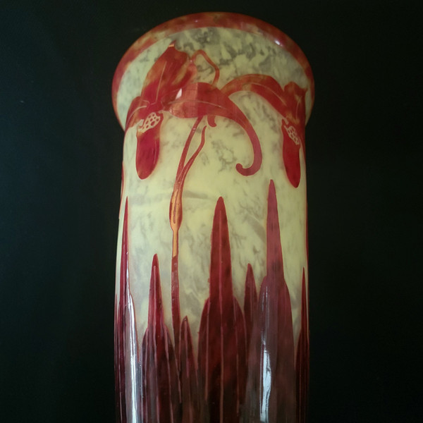 SCHNEIDER   glass vase model "orchidées " signed 3Le VerreFrançais" circa 1924-1927