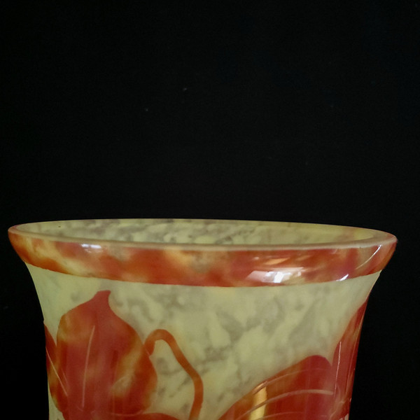 SCHNEIDER   glass vase model "orchidées " signed 3Le VerreFrançais" circa 1924-1927